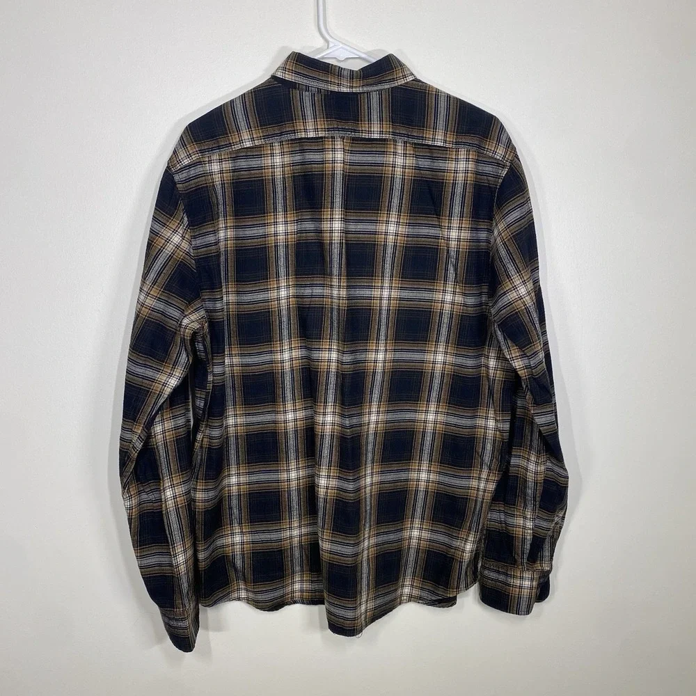 Banana Republic Flannel Shirt Mens Large Plaid Brown Orange Untucked Fit Outdoor